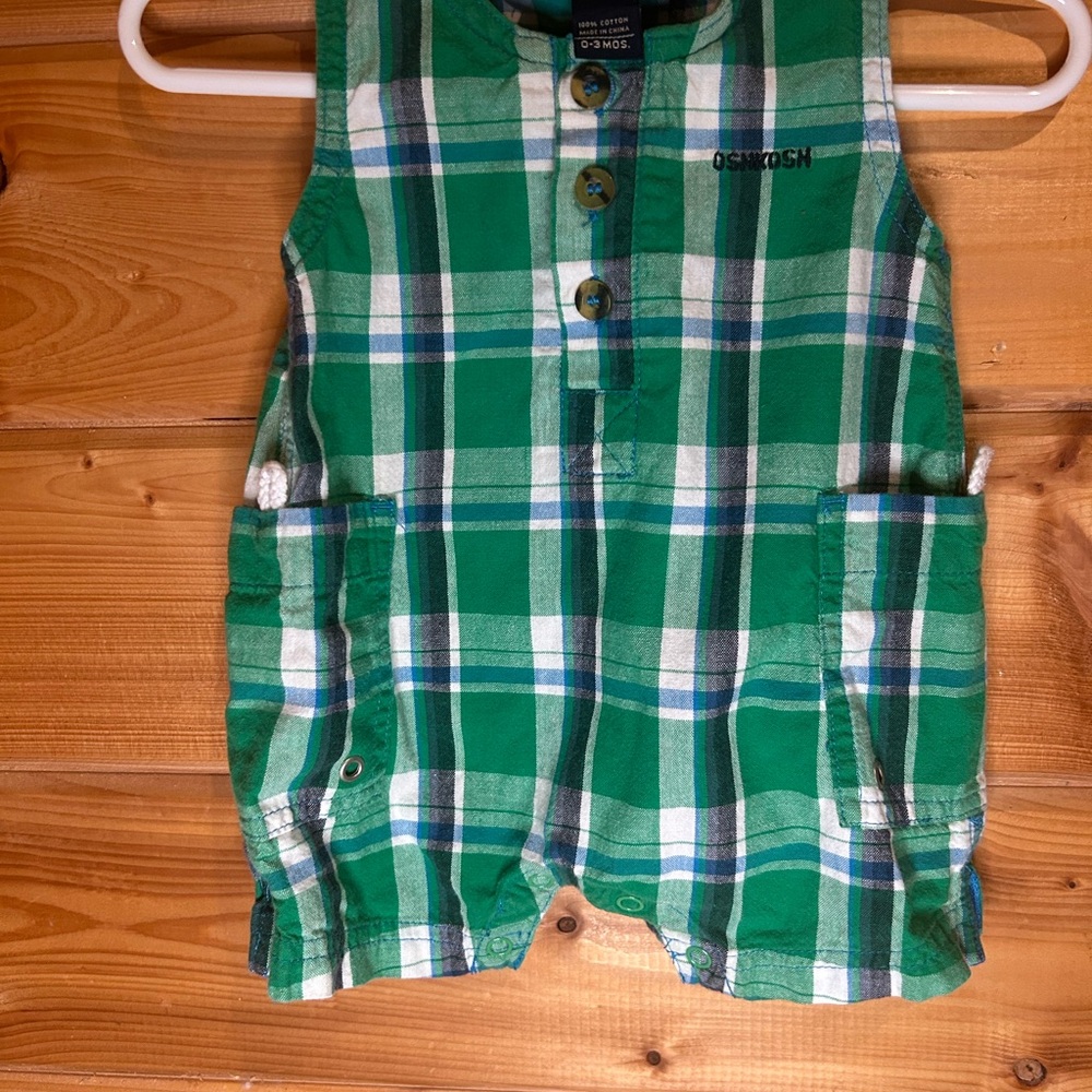 OshKosh B'gosh Green and White Plaid Bodysuit